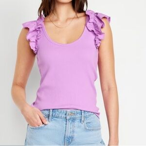 Old Navy pink ruffle sleeve tank top. Size Large. NWT